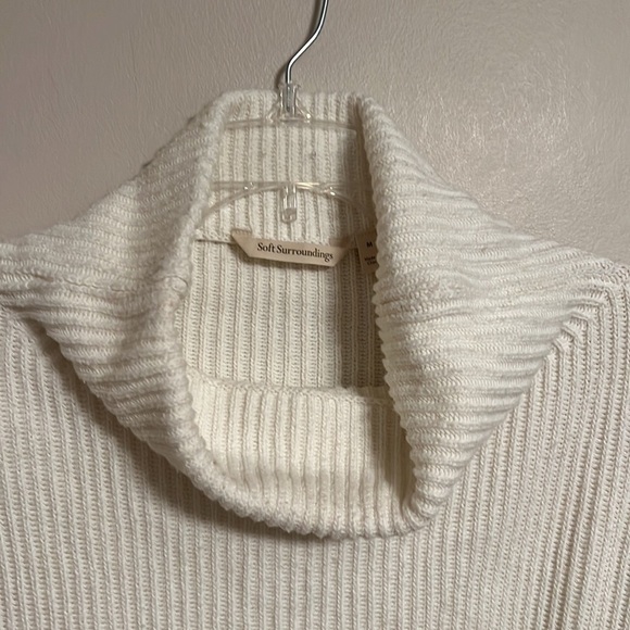 Soft Surroundings Porto White & Orange Ombré Cowl Neck Rib Sweater Puffed Sleeve - Picture 5 of 14
